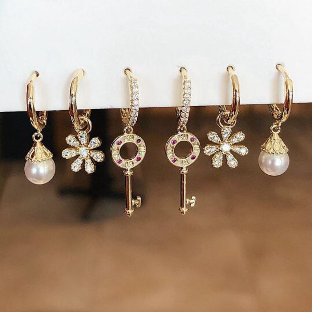 *NEW [3 Pairs] 925 Sterling Silver Hoop Earrings L